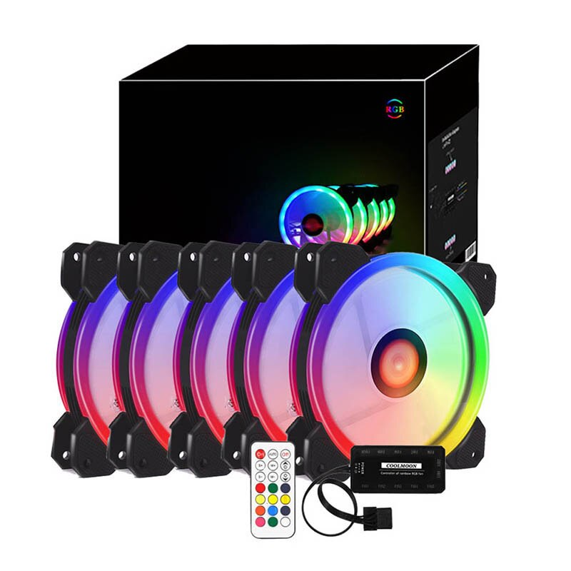 Rgb pc-ventilator 12v 6- pins 12cm koelventilator met controller voor computer stille gamingbehuizing  ac889