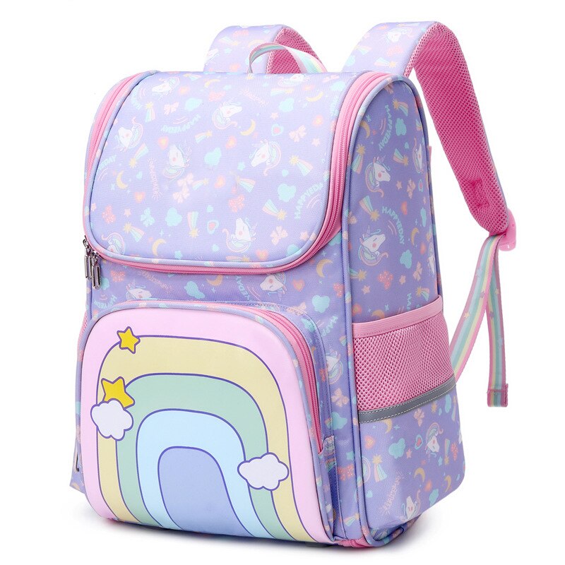 Regenboog Prinses Meisjes Primaire Schooltas Voor Kinderen Orthopedische Waterdichte Rugzakken Grote Capaciteit Ruimte Zak Kinderen Schooltas: style1 purple