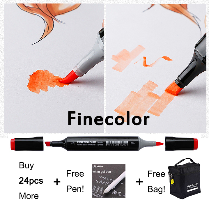 FINECOLOUR-pincel de doble punta, rotulador artístico suave con Alcohol oblicuo, suministros de Arte de cómico, EF102