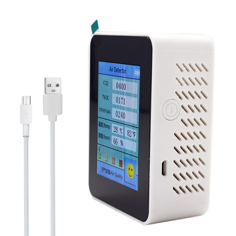 CO2 Meter Indoor Air Detector Rechargeable CO2 Tester with Carbon Dioxide TVOC Temperature Humidity Monitor 51BD: White