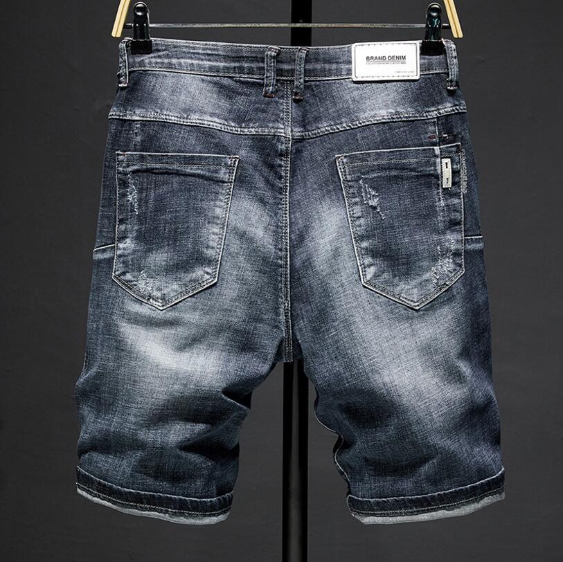Mænd sommer korte jeans huller denim shorts mænd bomuld stretch jeans shorts slim sorte jeans shorts mænd skinny jeans
