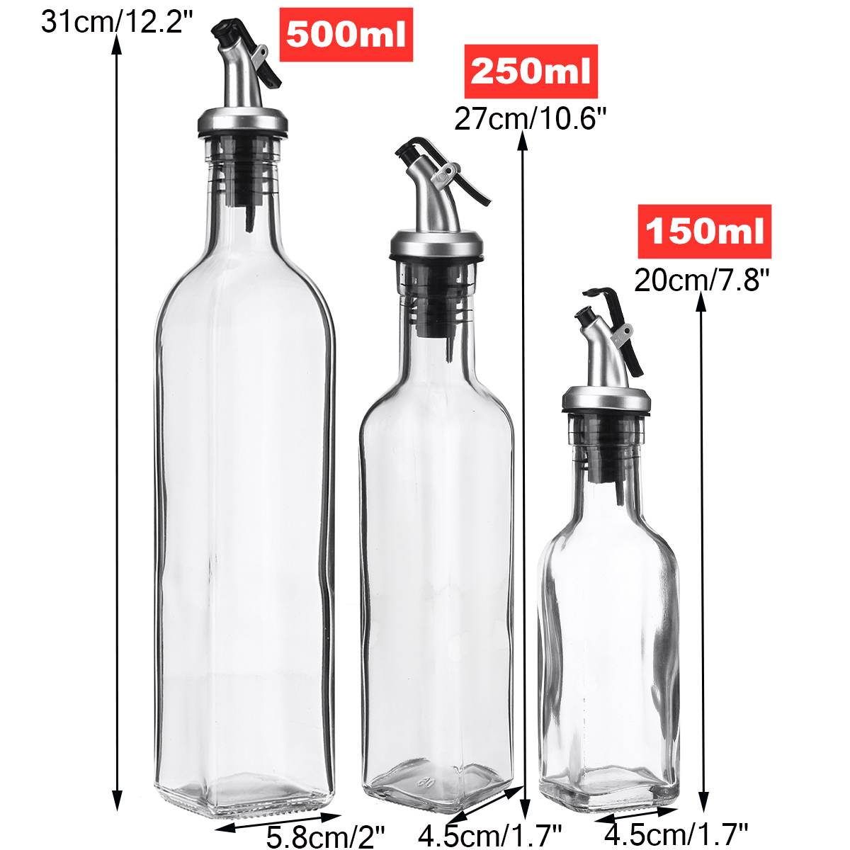 500/250/150ml Transparent Glass Oil Bottle Olive Oil Vinegar Dispenser Pourer Bottles Kitchen Cooking Storage Tools Container