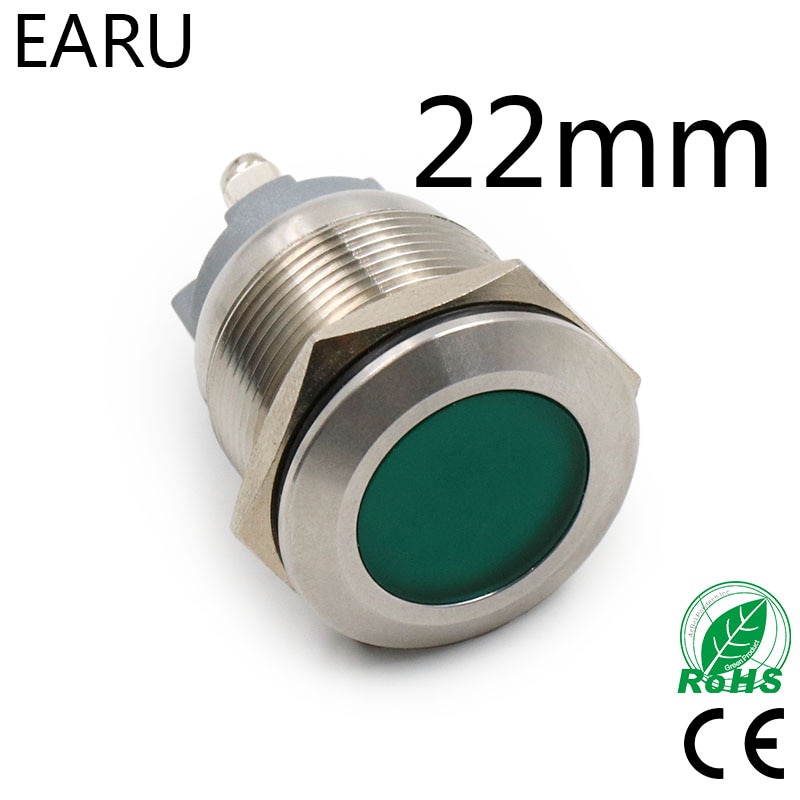 22mm IP67 Waterproof LED Metal Indicator Lamp Light Signal Pilot Warning Screw Feet 5V 12V 24V 110V 220V Red Blue Green Yellow