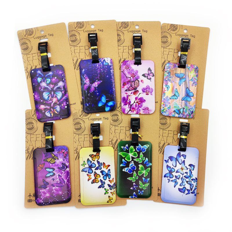 Etiqueta de equipaje de mariposa para mujer, etiqueta de equipaje de viaje para niñas, soporte de dirección de identificación, equipaje de embarque, billete de maleta portátil