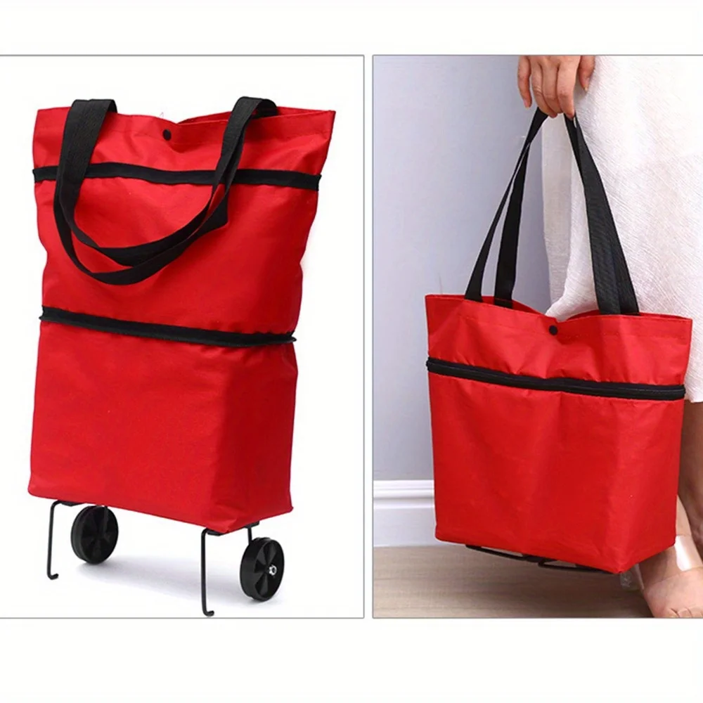 Herbruikbare boodschappentas op wielen, boodschappentas met wielen, afneembare rolkoffer, reistas, te gebruiken voor boodschappen, kamperen