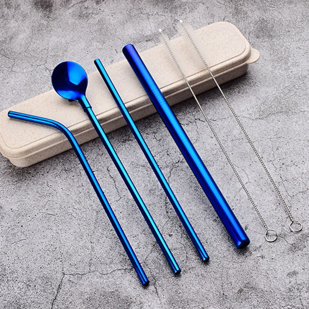 Stainless Steel Dinnerware Set Spoon Fork Chopsticks Straw With Cloth Pack Cutlery For Travel Outdoor Office Picnic BBQ