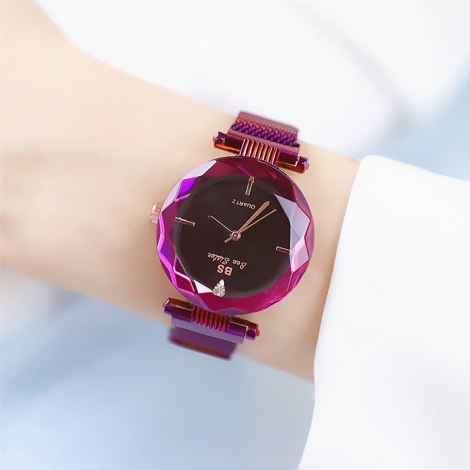 Aiseilo Vrouwen Armband Set Quartz Horloges Voor Vrouwen Rose Goud Magnetische Horloge Dames Roze Wijzerplaat Polshorloge Klok Vrouwelijke: purple