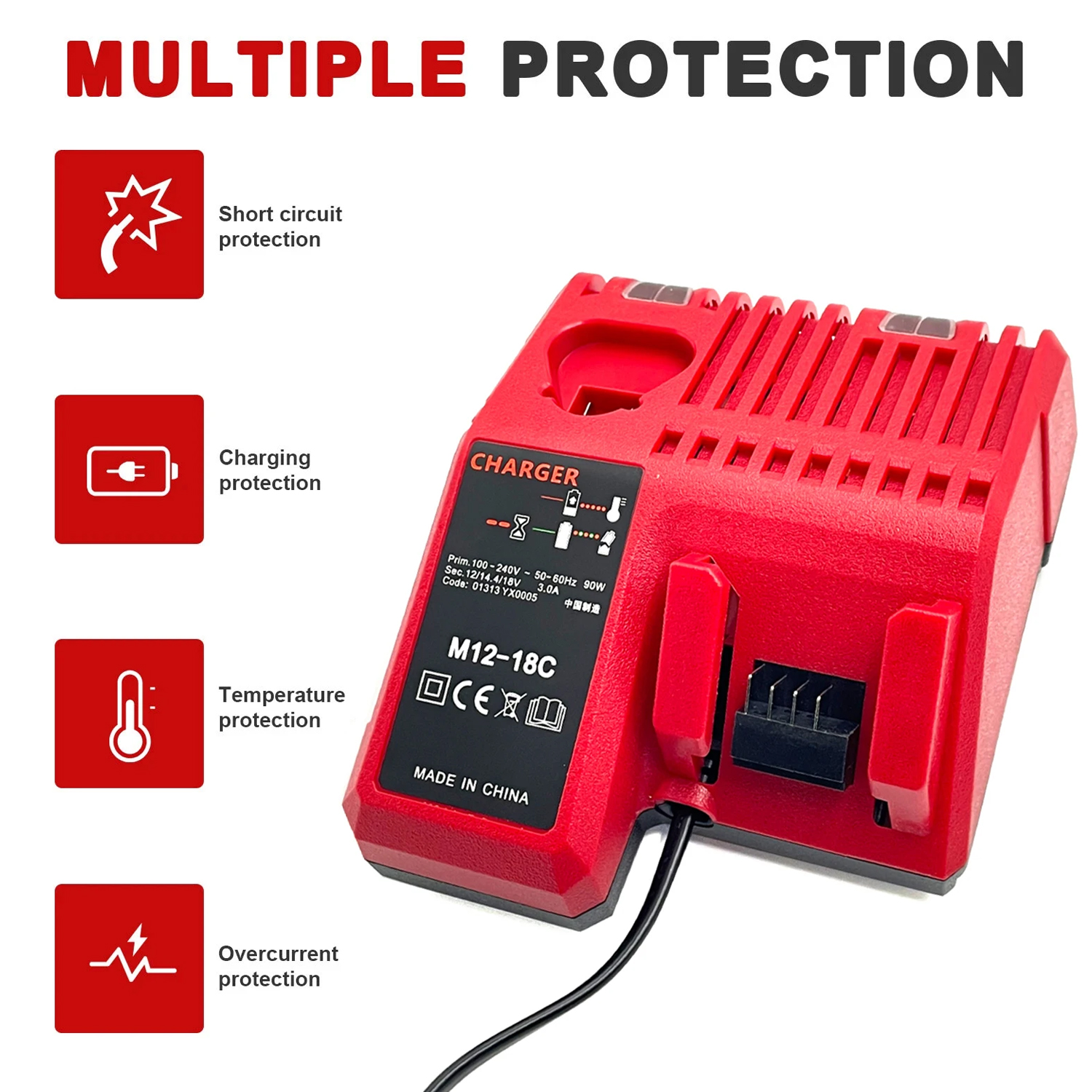 Zamienna ładowarka akumulatorów M12-18C robić Milwaukee 12 V 14,4 V 18 V 48-11-1815/1828/1840 Akumulatory litowe robić elektronarzędzi