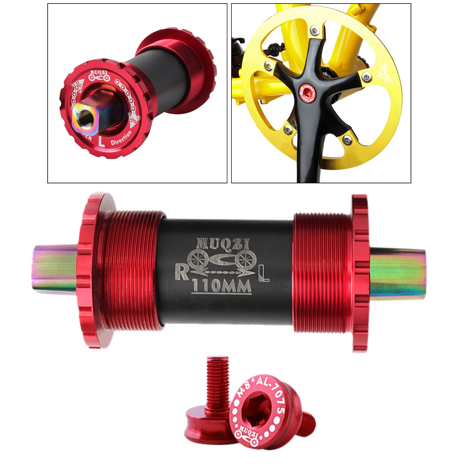 Bicycle Bottom Bracket 68mm Square Hole Crank Axis Mountain Road Bicycle Parts BB for Square Tapered Spindle Crankset: 110mm Red