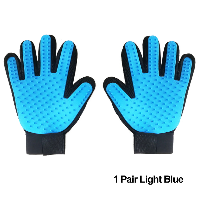 Gant pour animaux de compagnie en Silicone souple chien chat brosse pour animaux de compagnie Massage nettoyage doux efficace chat toilettage gant chien fournitures de bain gant pour animaux de compagnie peignes: 1 Pair SkyBlue