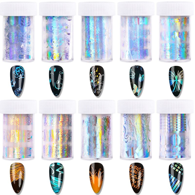 4*100Cm/rouleau holographique ongles Film flamme papillon Smiley Graffiti Nail Art transfert autocollant eau toboggan Nail Art décalque bricolage