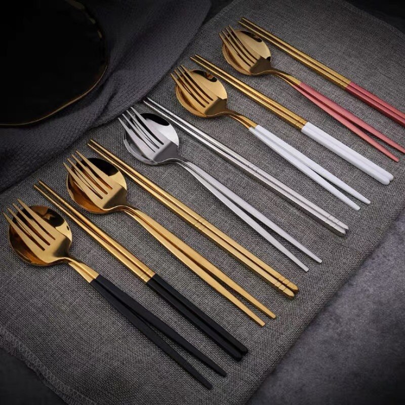 European Portable Dinner Set Cutlery Stainless Steel Knife Fork Spoon Chopsticks Dinnerware Set with Box Kitchen Tableware