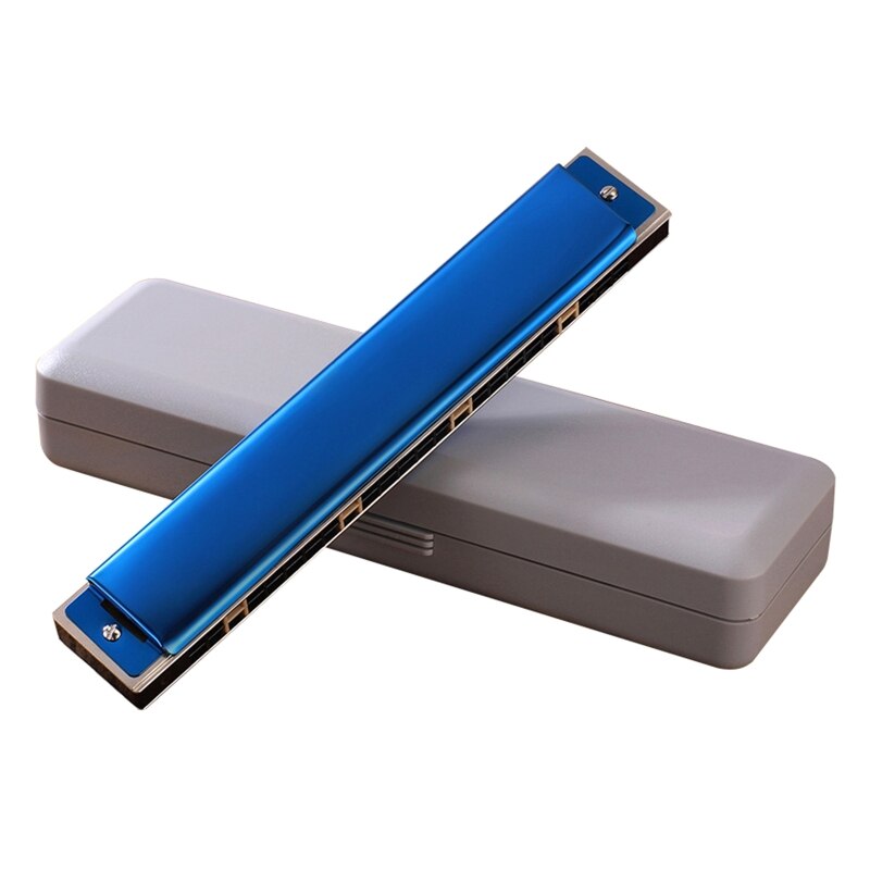 094C 24-Holes Tremolo Harmonica, Sleutel Van C Voor Beginners En Volwassenen Met Hard Case: Blue C
