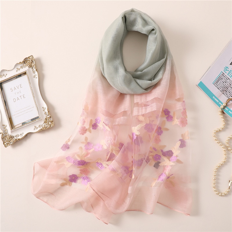 Lyxiga märken kvinnor halsduk sommar tunna mjuka siden halsdukar för dam sjalar och wraps pashmina långa strandstolar hijabs bandana: Th6