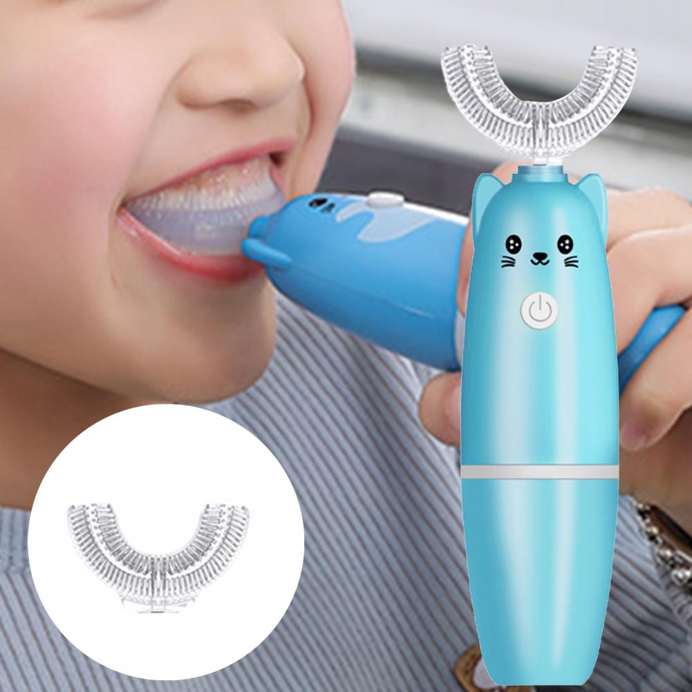 Spazzolino a forma di U per bambini/denti spazzolino morbido spazzolino elettrico pulizia profonda materiale alimentare spazzolino da denti modellante per cartoni animati
