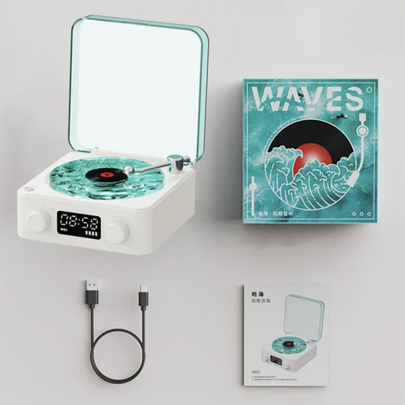 Altavoz de tocadiscos Retro con ruido blanco, reproductor de discos de vinilo inalámbrico con Bluetooth, sonido estéreo, efecto de lámpara de proyección RGB: Blanco