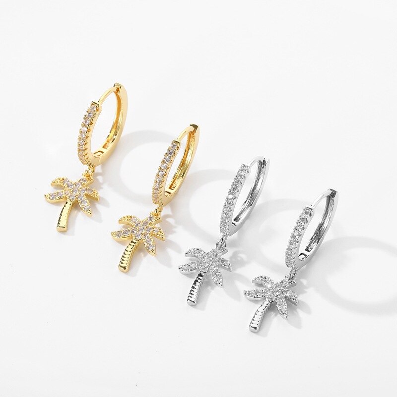 Mode Hip Hop Palm Tree Gold Hoop Oorbellen Geometrische Charm Bungelende Earring Voor Vrouwen Sieraden Pendientes Accessoires
