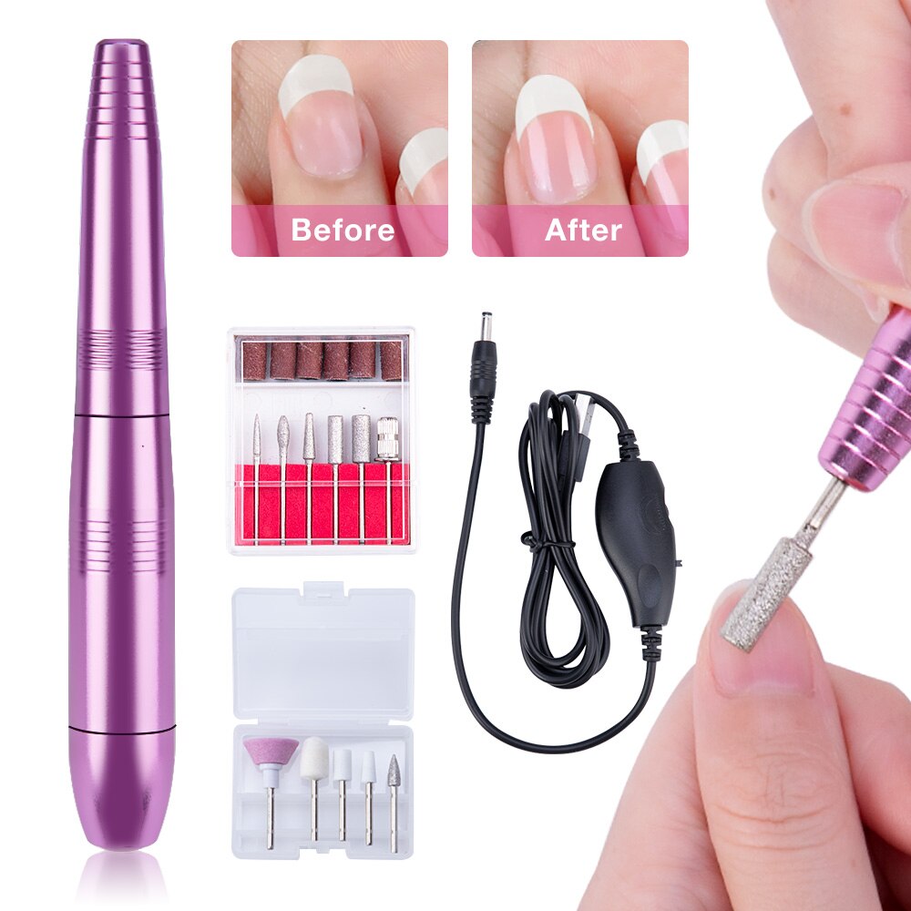 Dmoley Pro Portable Nail Drill Machine For Manicure Electric Nail Cutter 110-240V Metal Easy to Operate Pen Shape USB Nail Drill: Pink
