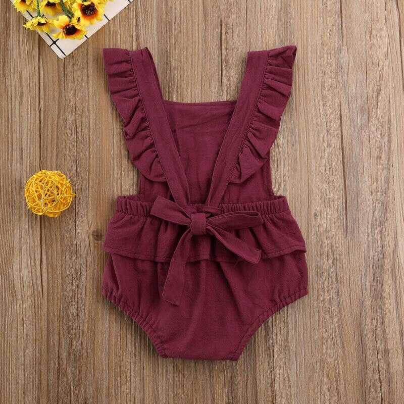 Babymeisjes romper zonder mouwen, geplooide katoenen jumpsuit, outfits, zonnepak, schattige babymeisjeskleding 0-18m