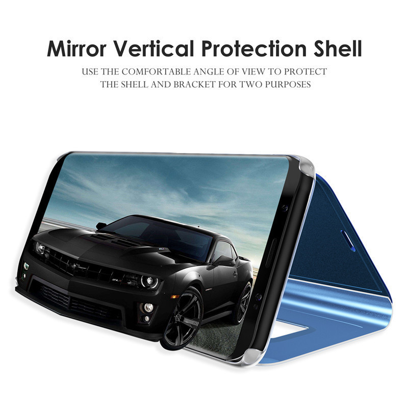 Para Samsung Galaxy Z Fold 2 funda de lujo con espejo de vista transparente funda de teléfono con soporte abatible de cuero para Samsung ZFold 2 SM-F916B contraportada