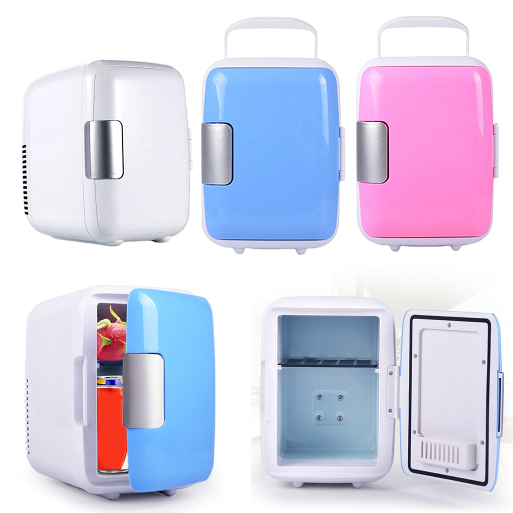 12V 4L Mini Car Refrigerator Fridge 2-Layer with Portable Handle Cooler Warmer Fridge Office Mini Refrigerator Container