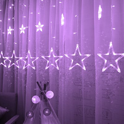 Leadly 12 tähteä 138 led verho valot ikkuna verho valot 8 värin koristelu joulu hääjuhla valonauha: Violetti / 110v us pistoke