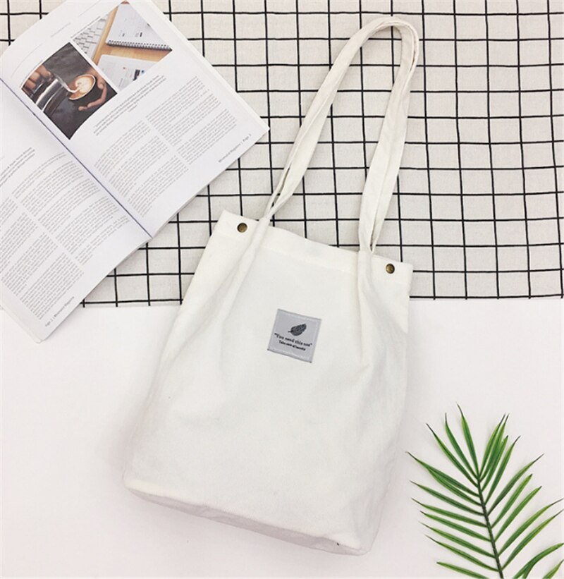 Vrouwen Corduroy Canvas Tote Handtas Vrouwelijke Doek Schoudertassen Jonge Dames Toevallige Boodschappentas Meisjes Herbruikbare Zakken Vouwen: WHITE