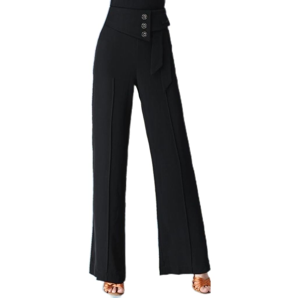 Frühling Sommer Frauen weites Bein Hosen Latin Tanzhose weibliche feste Tanzhose Damen hohe Taille lässige lose Hose: 30 / Beige
