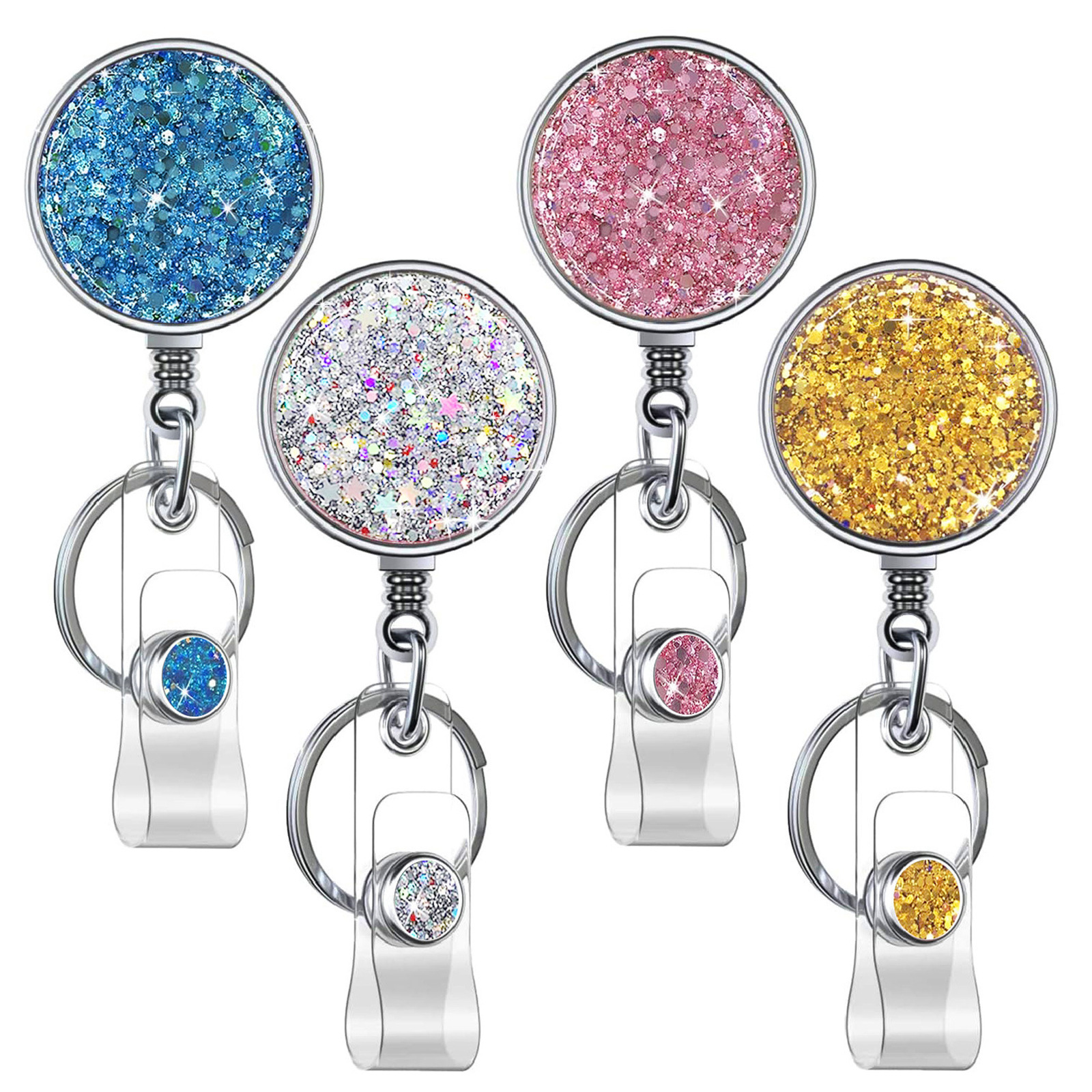 1 Piece Metal Glitter Retractable Nurse Badge Reel Doctor Student Teacher ID Card Holder Keychains Lanyard