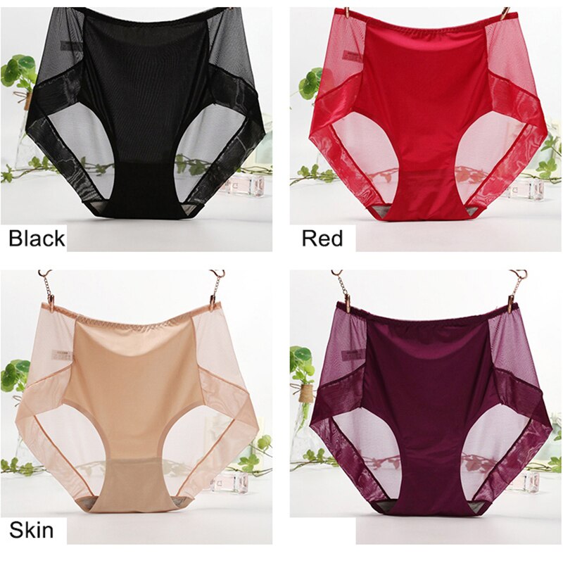 Sexy Ultra-thin Transparent Women Panties Large Sizes High Waist Traceless Perspective Mesh Underwear Plus Size Panties Xxxl