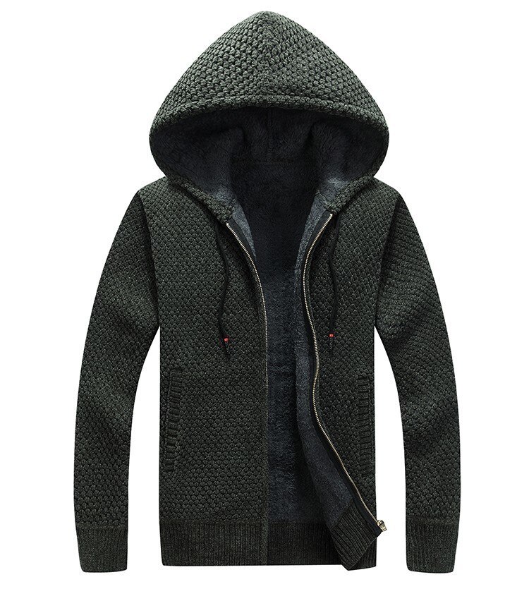 Herfst heren capuchon trui jas winter dikke truien jas heren effen kleur slim fit wollen bont trui bovenkleding 3xl: Donkergroen / Xxxl