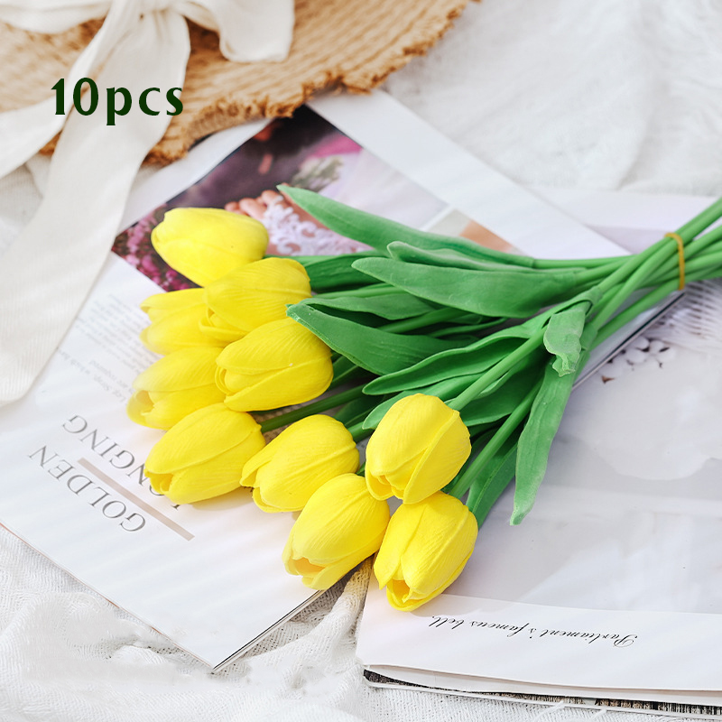 10 stk kunstig tulipanbukett hjem hagedekorasjon bukett bryllup brudebukett festlig fest håndverk vase plantedekorasjoner: Brun
