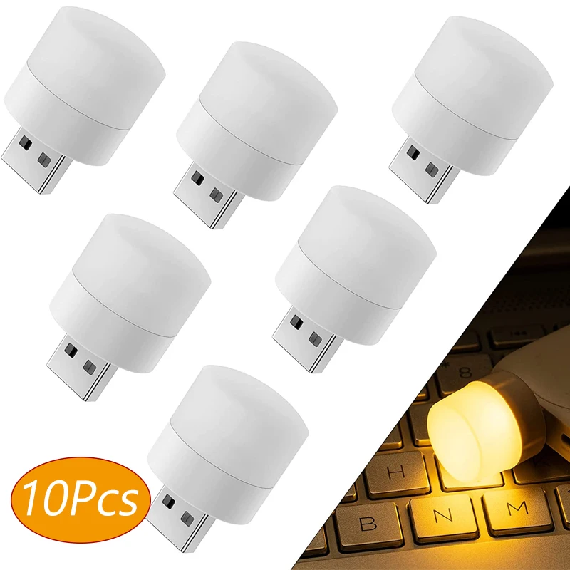 Mini USB Night Light LED Plug in Bulbs Portable Home USB Atmosphere Lights Warm White Power Bank Charging USB Book Lights