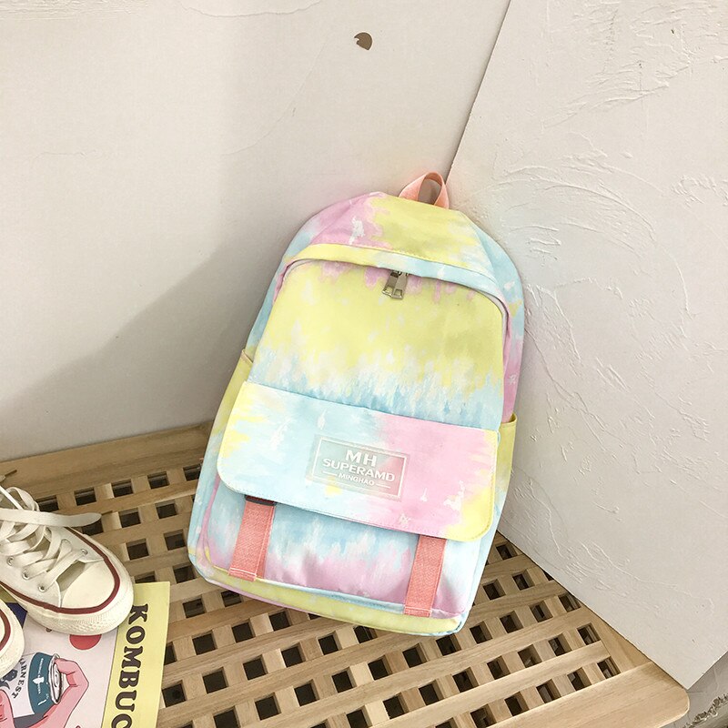 Tie Dye Collorful Women Backpacks Graffiti Nylon Female Student Backbag Teenager Girl Book Bags School Ladies Travel Mochila sac: Yellow