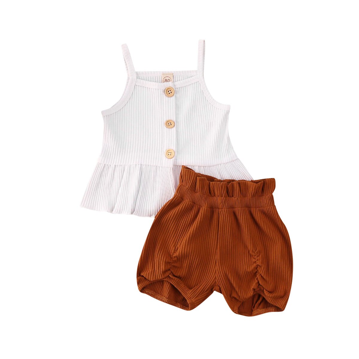 Pudcoco 2Pcs Kids Baby Meisje Kleding Mouwloze Knop Ruches Tops Jurk Bloem Shorts Broek Outfit Zomer: 1 / 5T