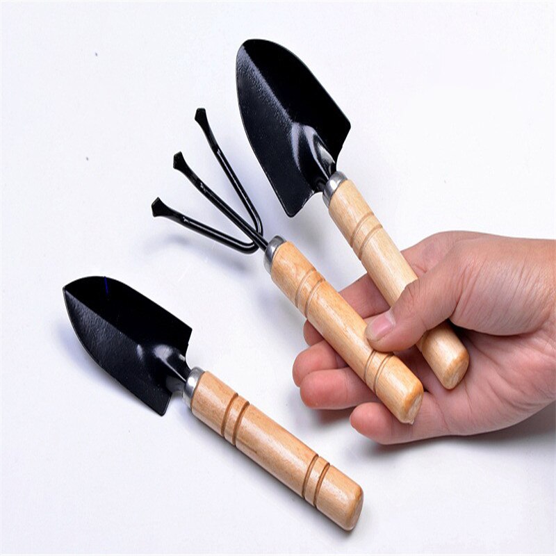 3Pcs Mini Gardensets Mini Schop Hark Spade Erramientas Bonsai Gereedschap Set Houten Handvat Metal Head Voor Bloemen Potplanten