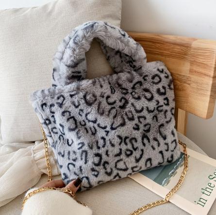 Tassen Handbagsautumn En Winter Handtas Pluche Clamshell Zak Luipaard Print Grote Capaciteit Tote Bag Handtassen: D