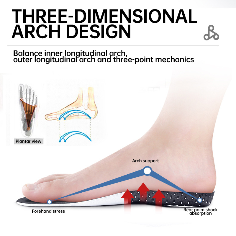 Orthopedic sports insoles for arch support for men and women outdoors, shock-absorbing foam insoles and cut-resistant silicone insoles