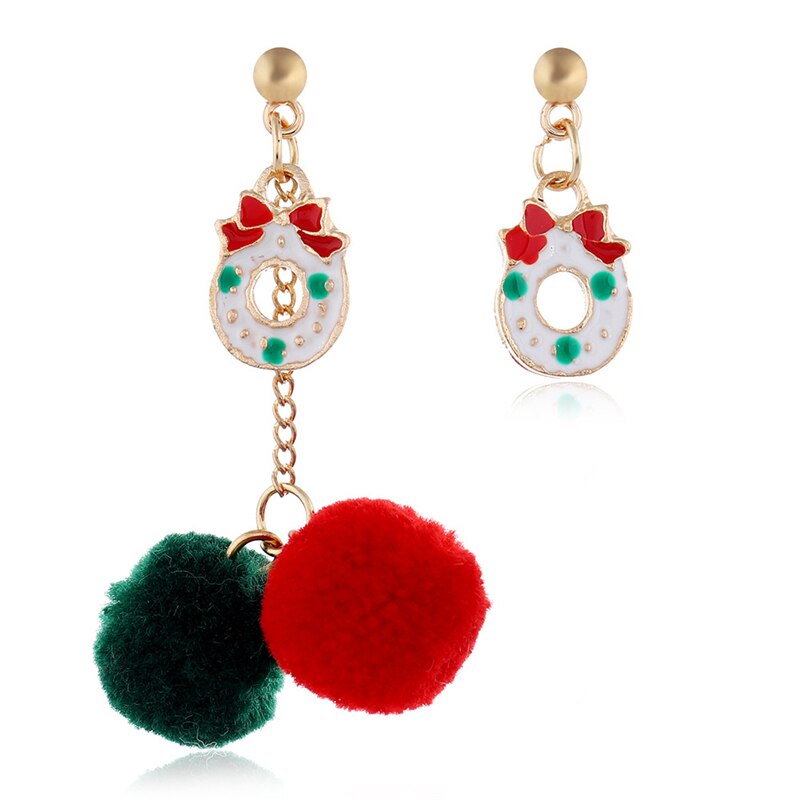 Boucles d'oreilles de noël pour femmes, en peluche, boule de neige, pentagramme, pendentif, boule de cheveux, offre spéciale,: 4