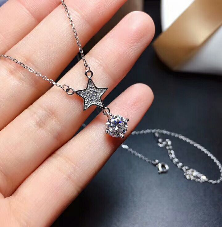 MeiBaPJ 1 carato D colore Reale Moissanite Del diamante 5 Stelle Insieme Dei Monili 925 D'argento del Braccialetto Della Collana Dei Monili di Cerimonia Nuziale per Le Donne