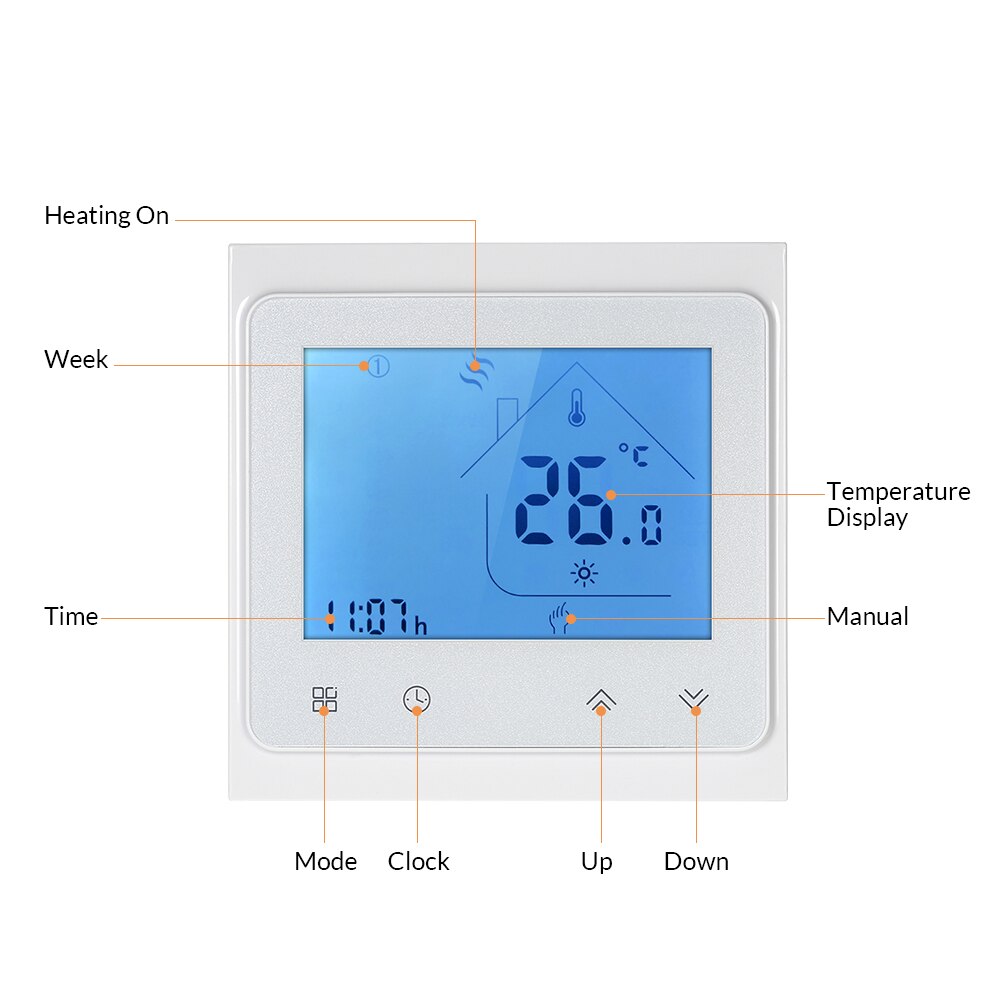 Water Heating Thermostat Touchscreen Backlight LCD Display Weekly Programmable Temperature Controller with Locking Function