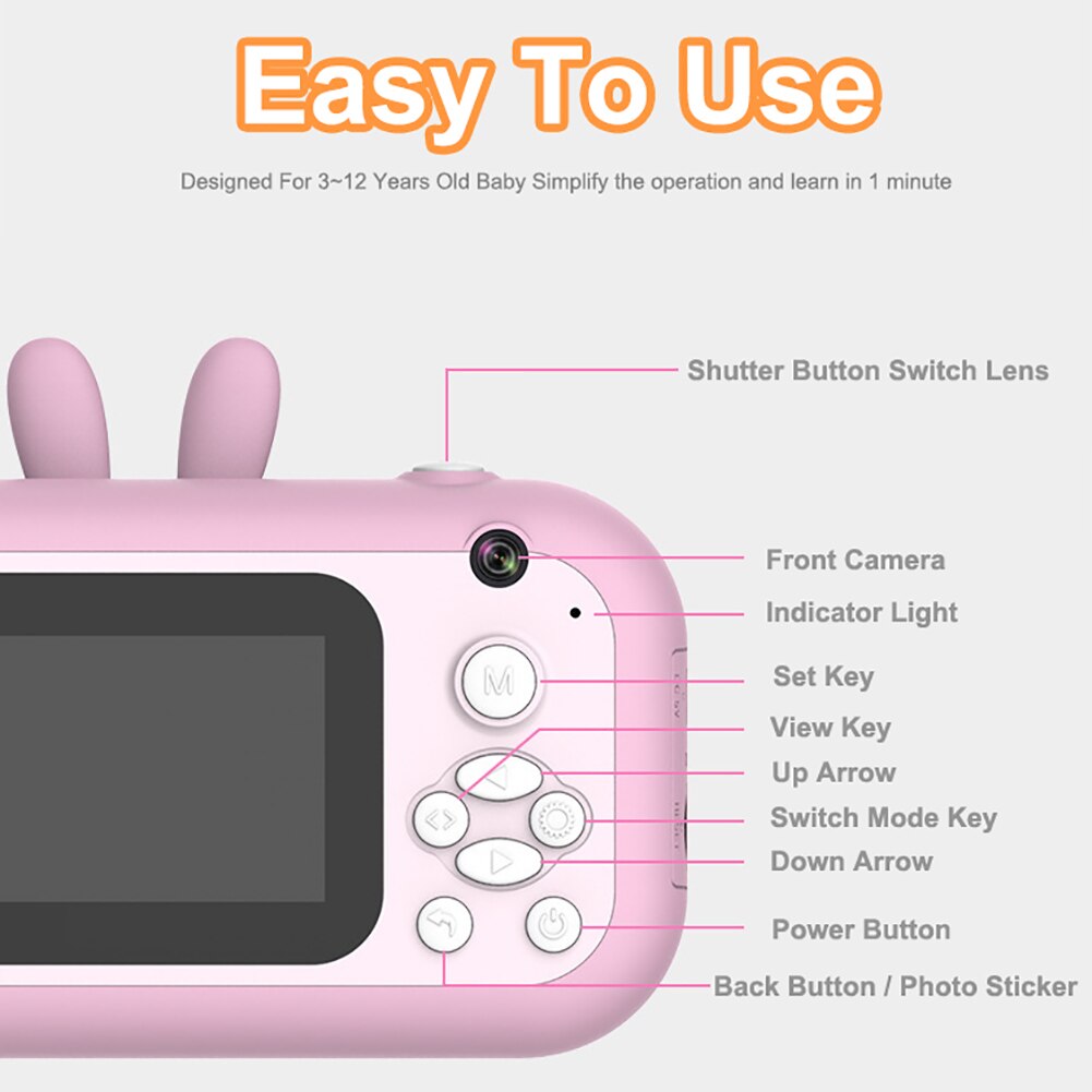 Children Camera Digital Print Camera Cute Baby Camera Video Camcorder 2.4 inch Photography Camera with 3 Rolls Printing Papers