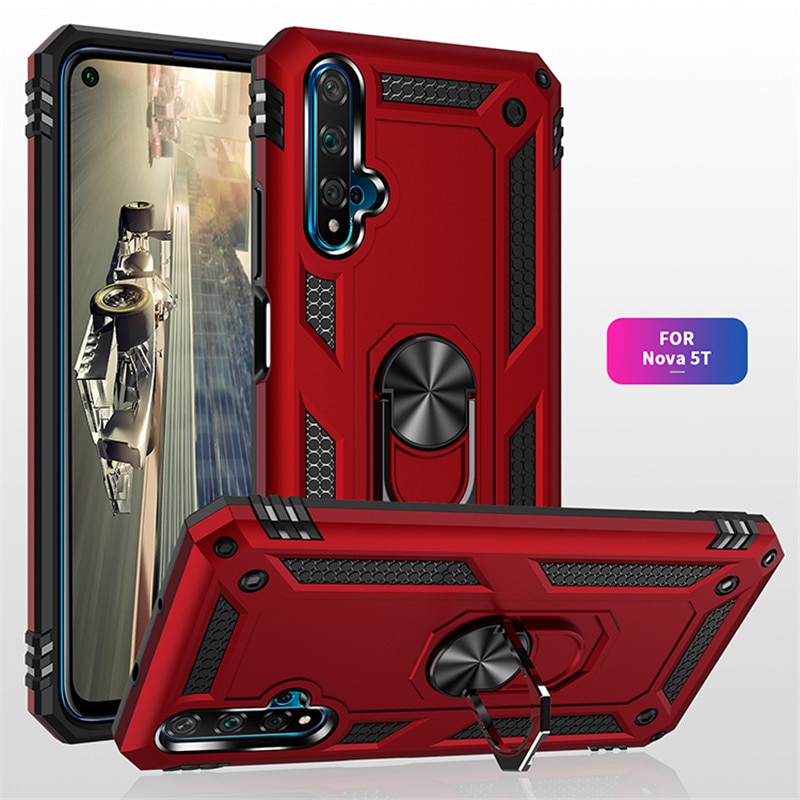 For Huawei Nova 5T Nova5T 5 T Case Magnet Car Ring Stand Holder Case for Huawei Honor 20 Honor20 Soft Silicone Bumper Case