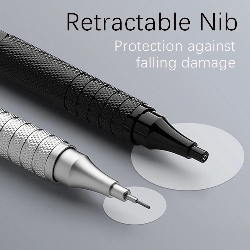 Metal Mechanical Pencils Set with Lead Refills Drafting Automatic Pencil 0.3, 0.5, 0.7, 2.0mm Pencil for Art Supply