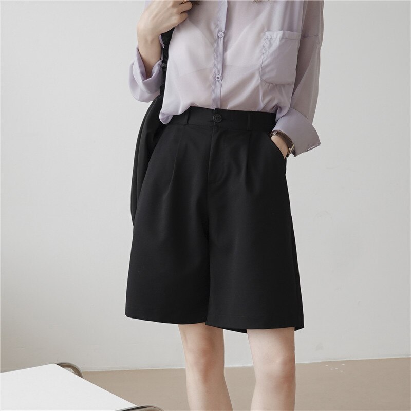 Short femme ample Short minceur taille haute noir décontracté large jambe costume cinq points pantalons Femme Streetwear Pantalon Court