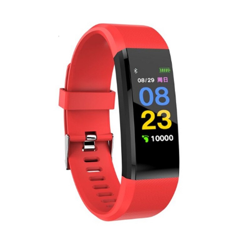 115 plus armbånd sundhedsarmbånd puls blodtryk smart band vandtæt fitness tracker smart band ur mænd kvinder 1eh: Rød