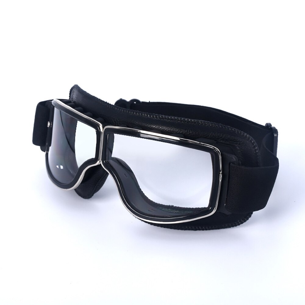 Vintage Moto Classic Motocross Goggles Retro Motorcycle Goggles Glasses for Harley Pilot Steampunk MX ATV Bike: 1-clear