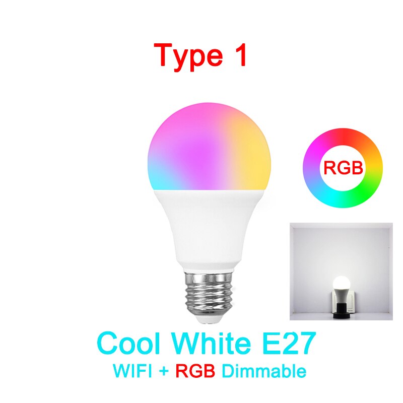 Ewelink wifi smart pære  e27 led rgb lys lampe arbejde med alexa / google hjem rgb + hvid dæmpbar timer funktion 9w: Type 1