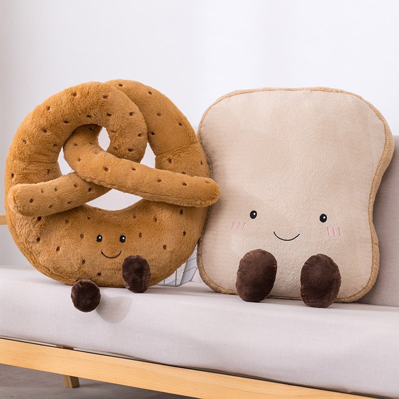 Juguete de peluche gigante para niños, muñeco suave de felpa, pan tostado, Pretzel, Croissant, Baguette, relleno de comida rápida, de cumpleaños