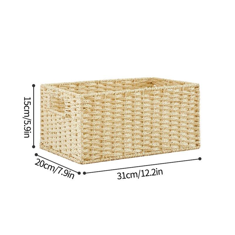 cestas de almacenamiento cajas mimbre organizacion Cesta de almacenamiento tejida grande, organizador de juguetes para aperitivos, armario, caja organizadora de ropa, organización del hogar: Beige S 31x20x15cm